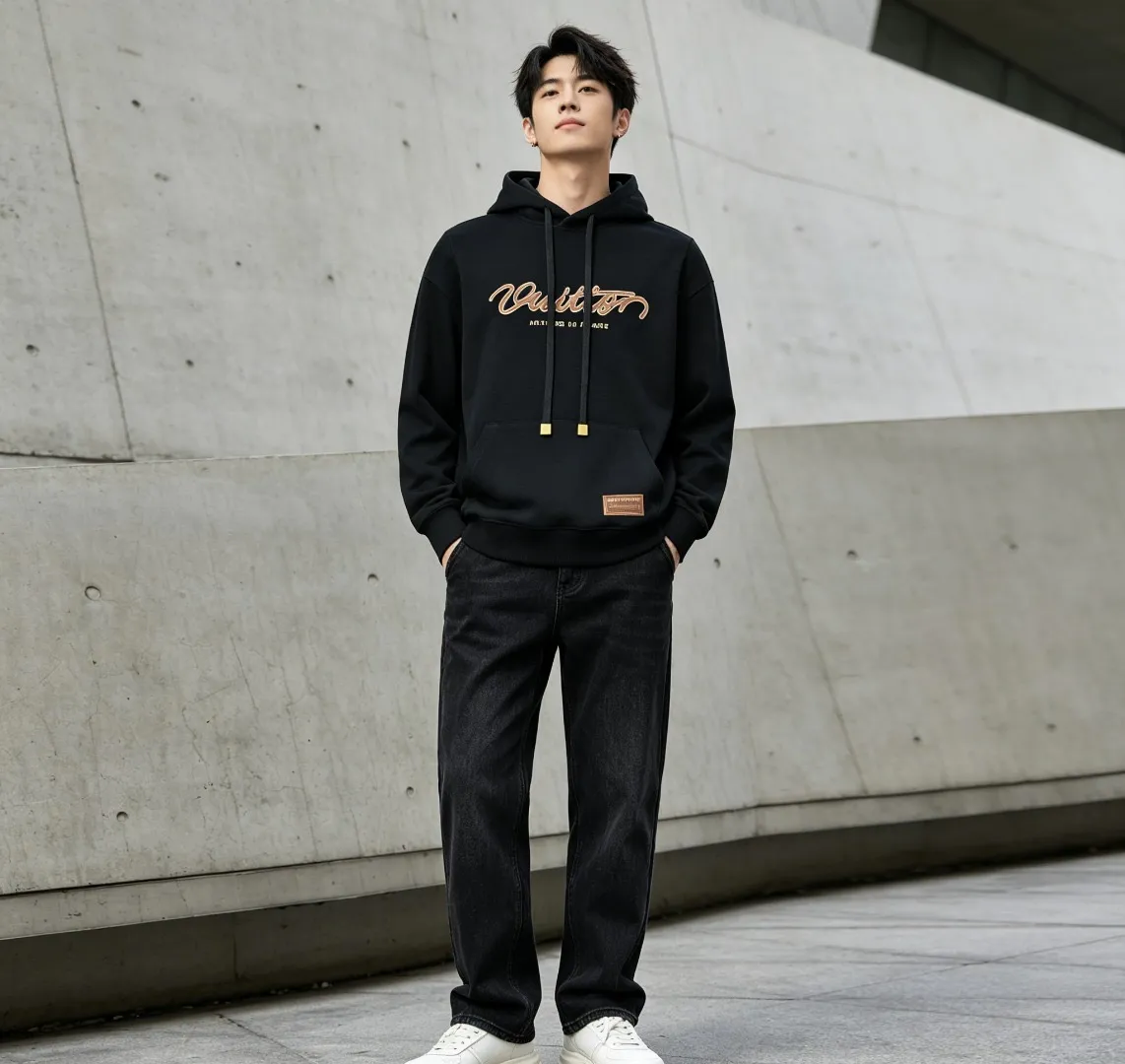 Louis Vuitton Signature Letter Pattern Printed Hooded Sweatshirt